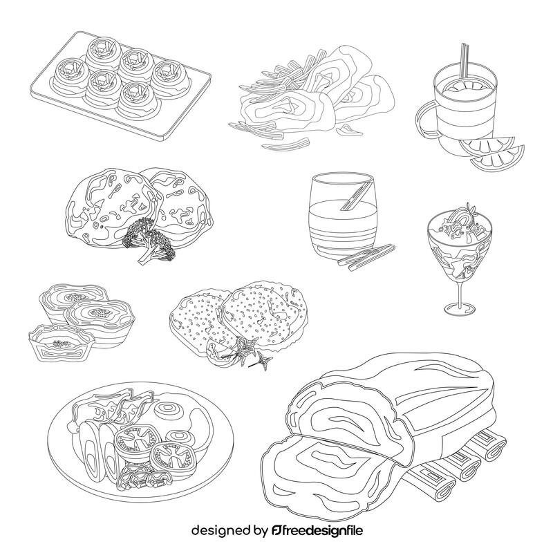 British food set black and white vector