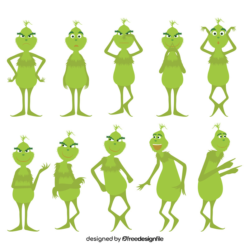 Grinch cartoon character set vector