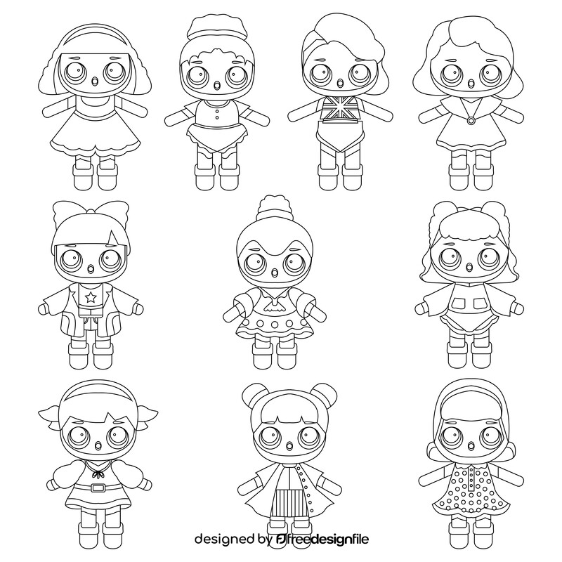 LOL Surprise Dolls set black and white vector