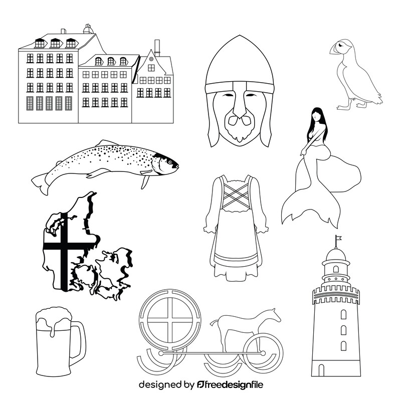 Denmark traditional symbols black and white vector