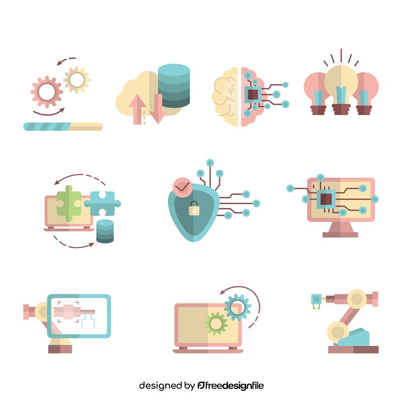 Cognitive cloud computing technology icons vector