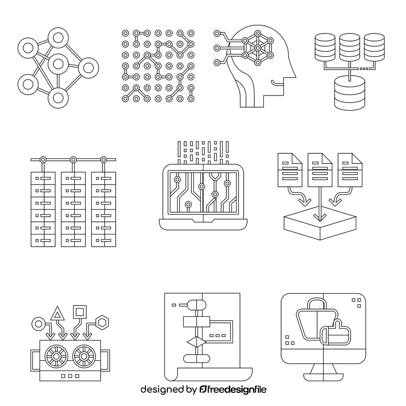 Data Science icon set black and white vector