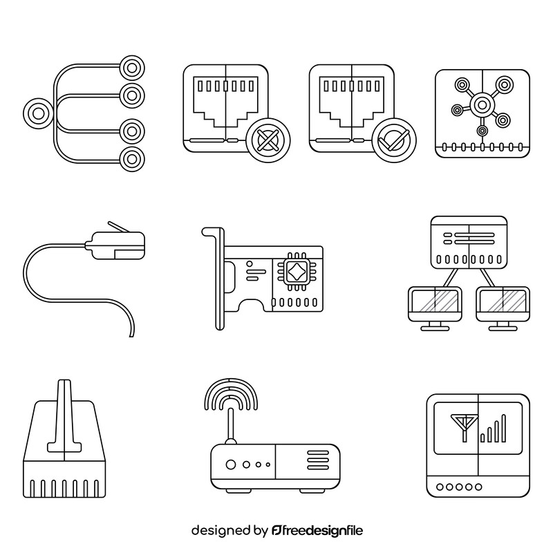 Ethernet technology icon set black and white vector