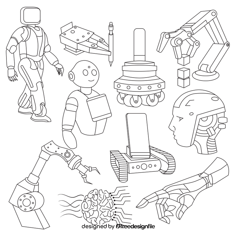 Robots set black and white vector