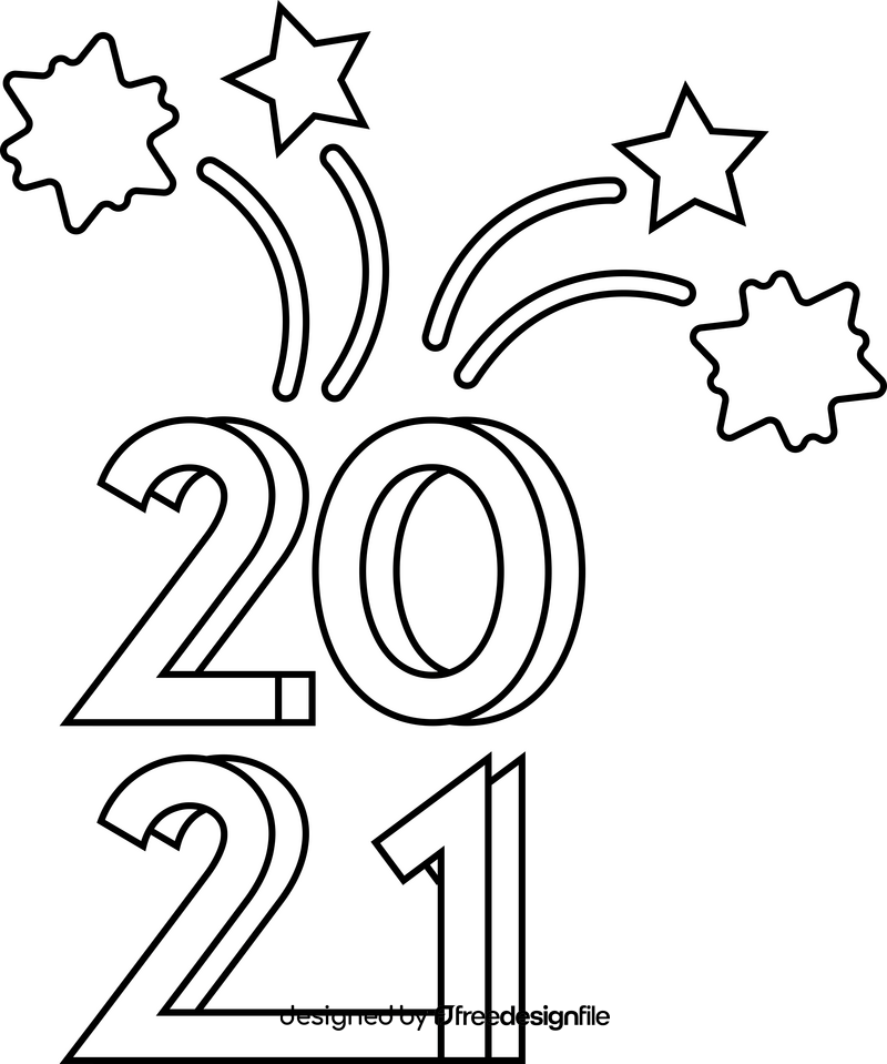 Happy 2021 New Year black and white clipart