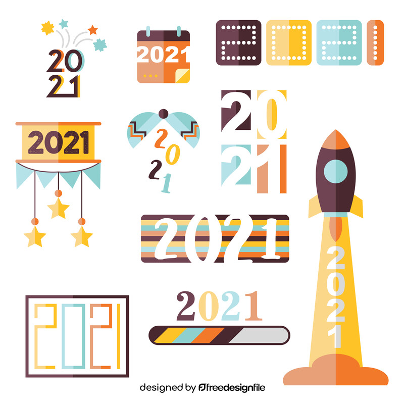 2021 New Year icons set vector