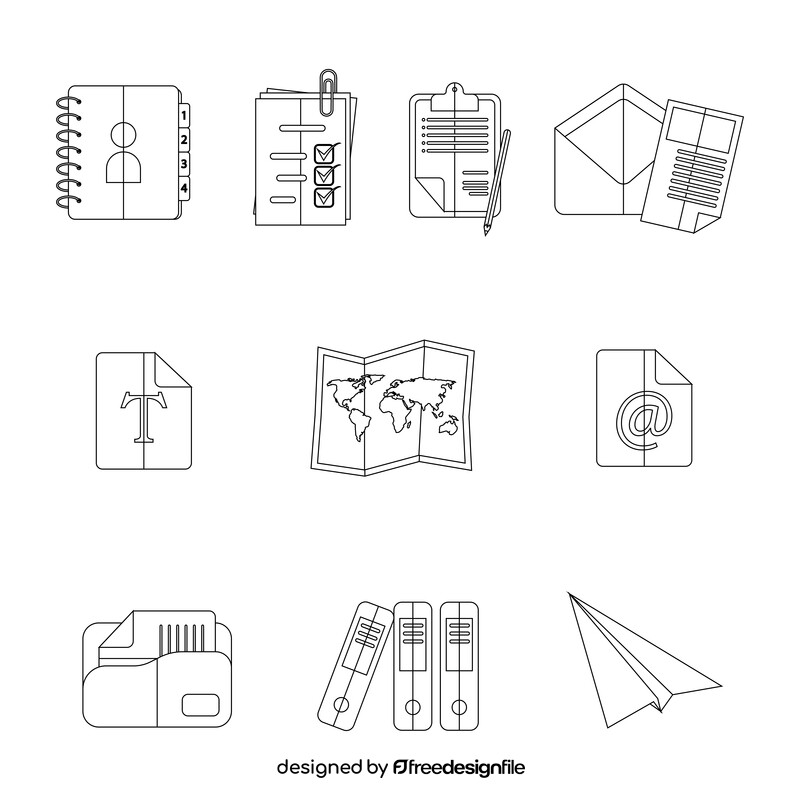 Paper, notepaper, notes, blank, files set black and white vector