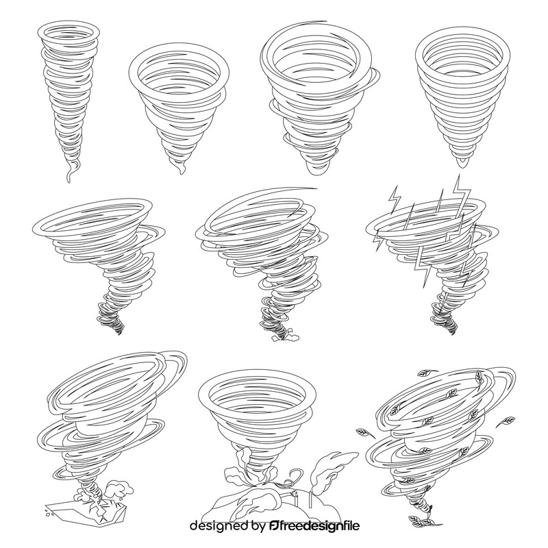 Tornado cartoon set black and white vector