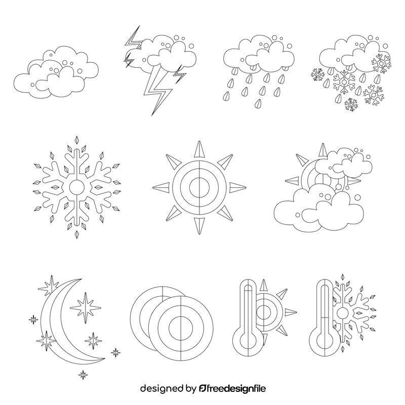 Weather icons set black and white vector