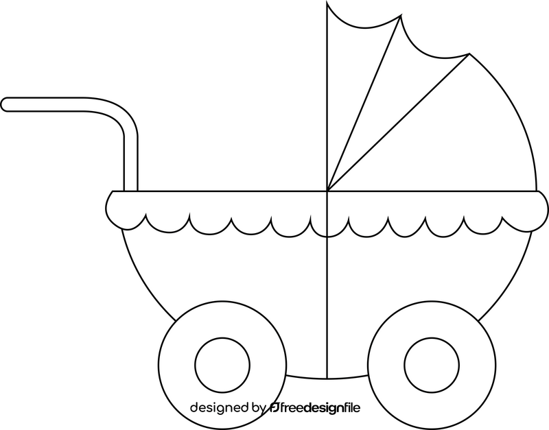 Baby stroller drawing black and white clipart