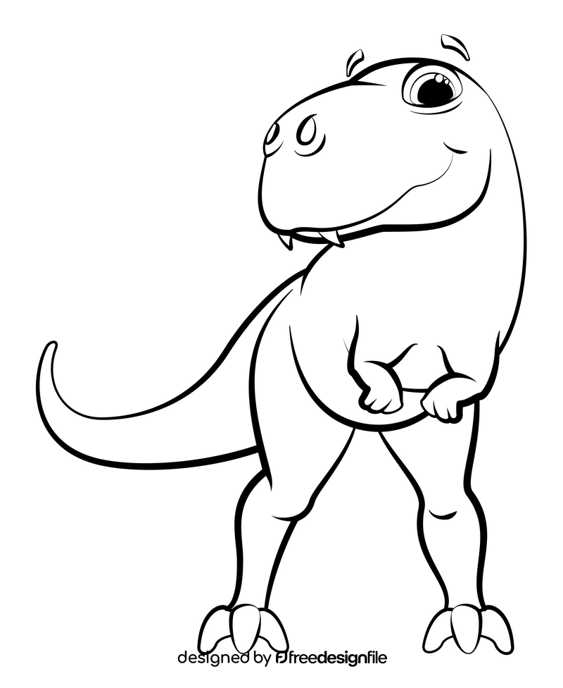 T rex dinosaur cartoon black and white clipart