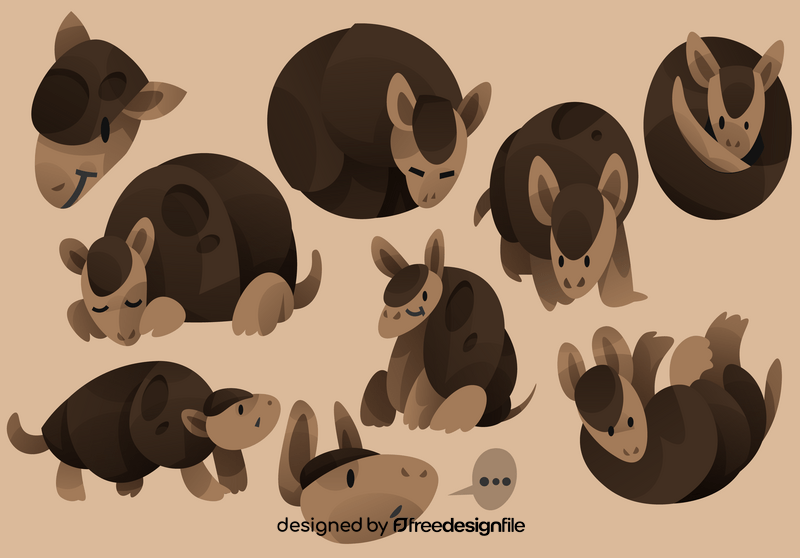 Armadillo cartoon set vector