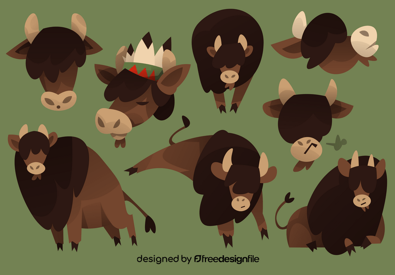 Bison cartoon set vector