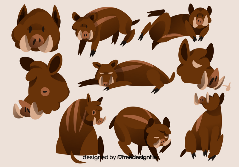 Boar cartoon set vector