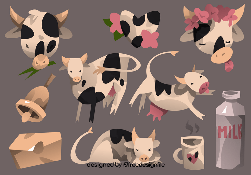 Cow cartoon set vector