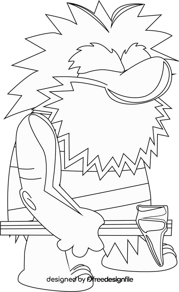 Funny caveman black and white clipart