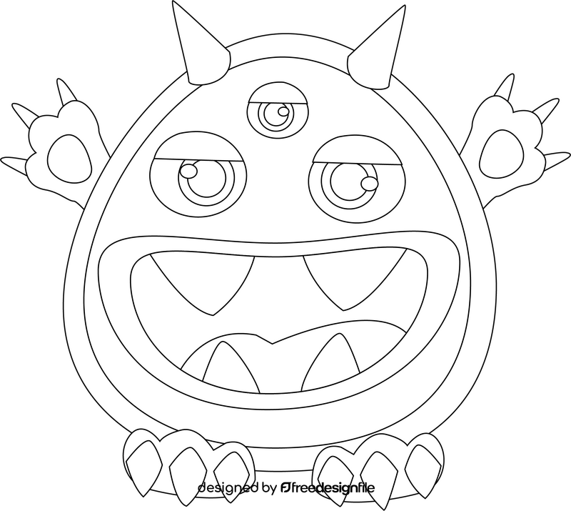 Cute monster black and white clipart