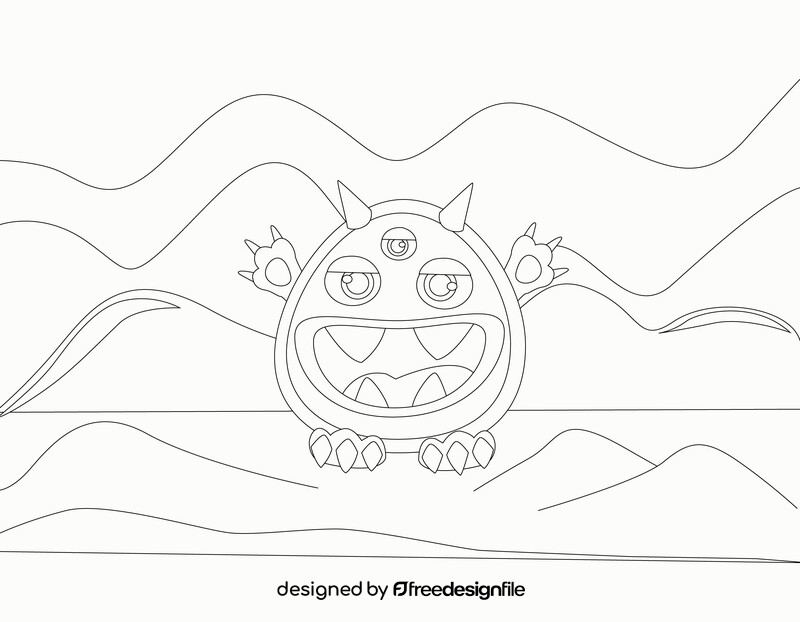 Cute monster black and white vector