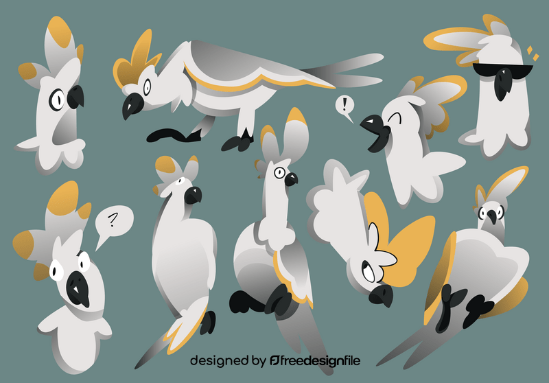 Cockatoo parrot cartoon set vector