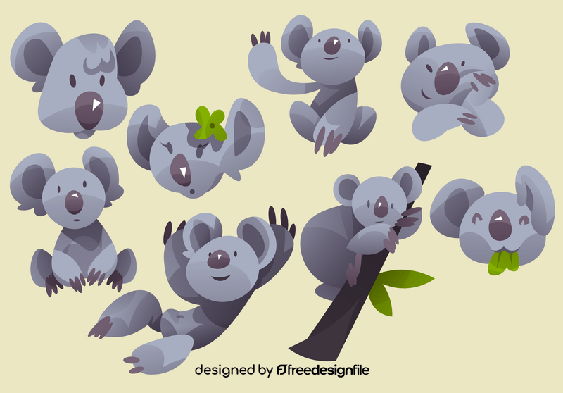 Koala cartoon set vector