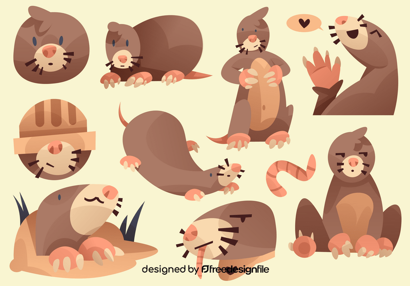 Mole cartoon set vector