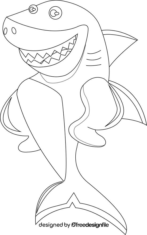 Funny shark black and white clipart