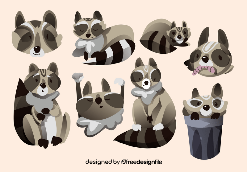 Racoon cartoon set vector