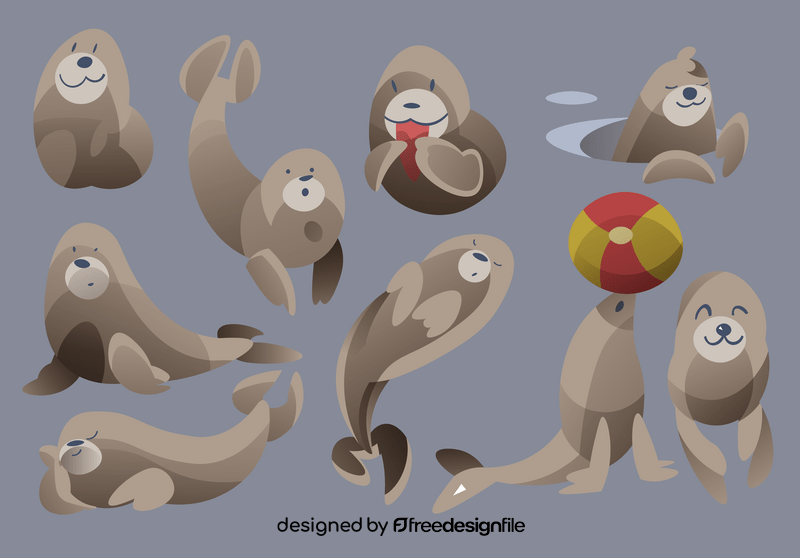 Seal cartoon set vector