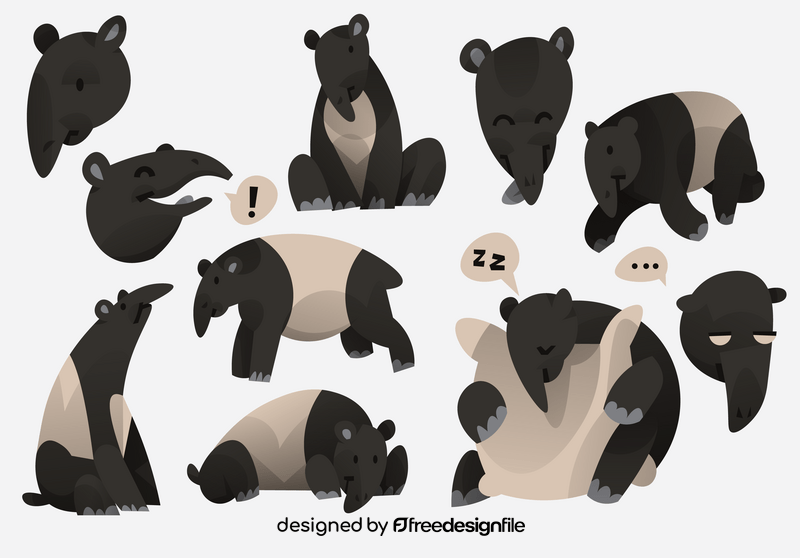 Tapir cartoon set vector