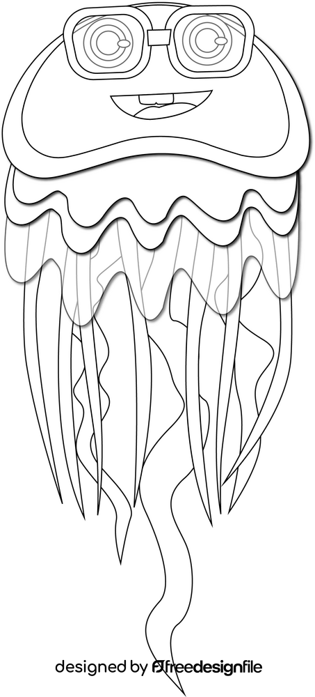 Funny jellyfish black and white clipart