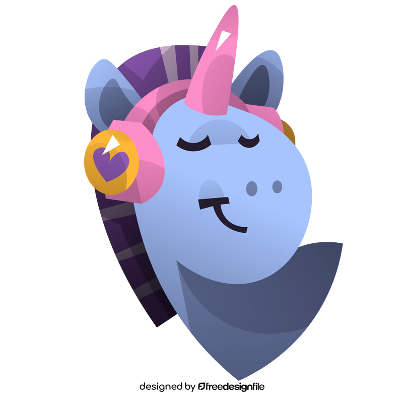 Cute unicorn listening to music clipart