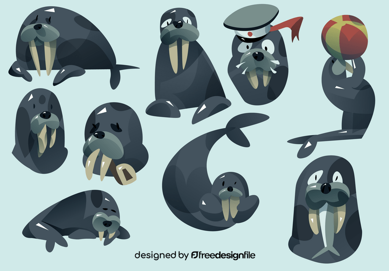 Walrus cartoon set vector