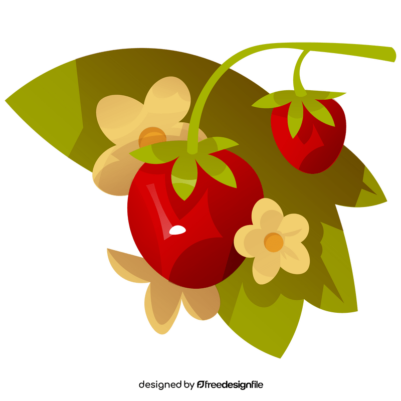 Strawberry branch with flowers clipart