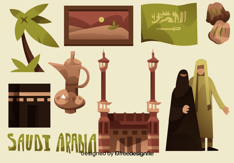 Saudi Arabia icon set vector