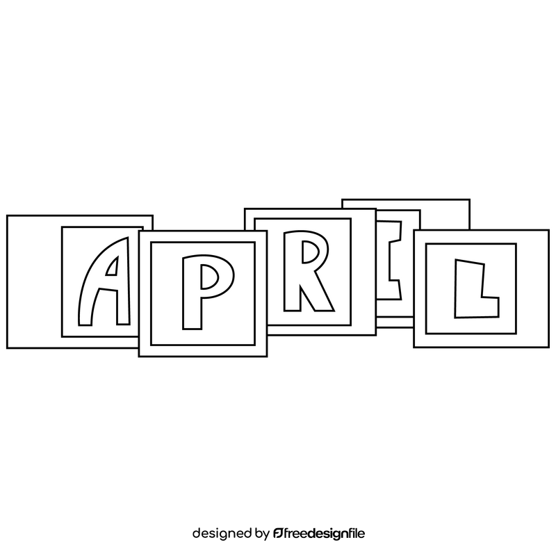 April in 3d cubes black and white clipart