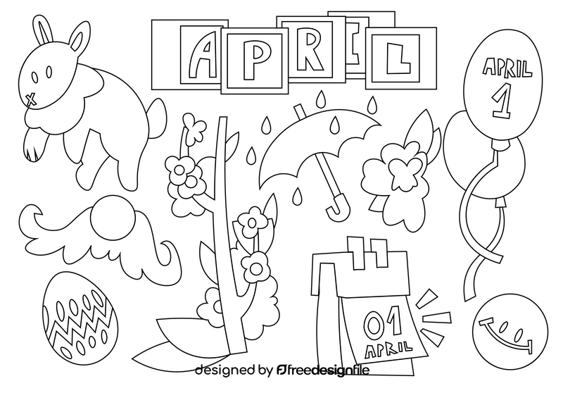 April fools day icons black and white vector