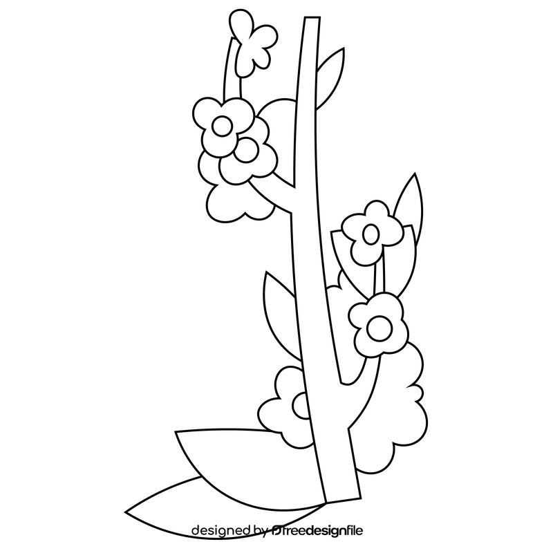 Spring tree branch cartoon black and white clipart