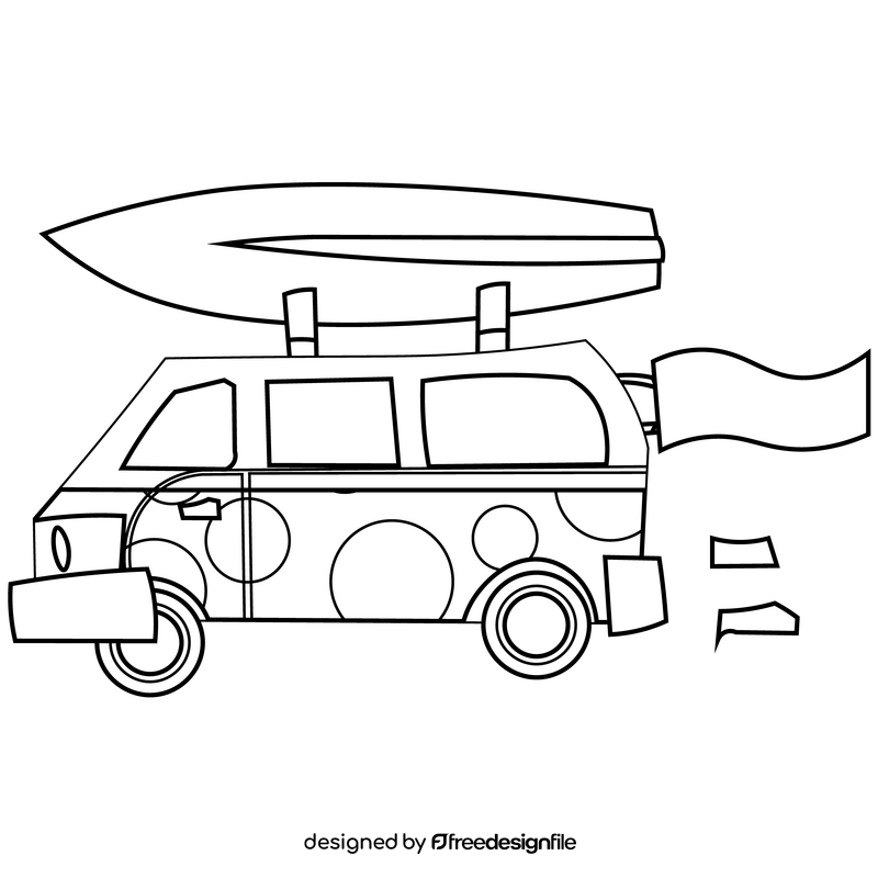 Travel car, trip by minibus black and white clipart