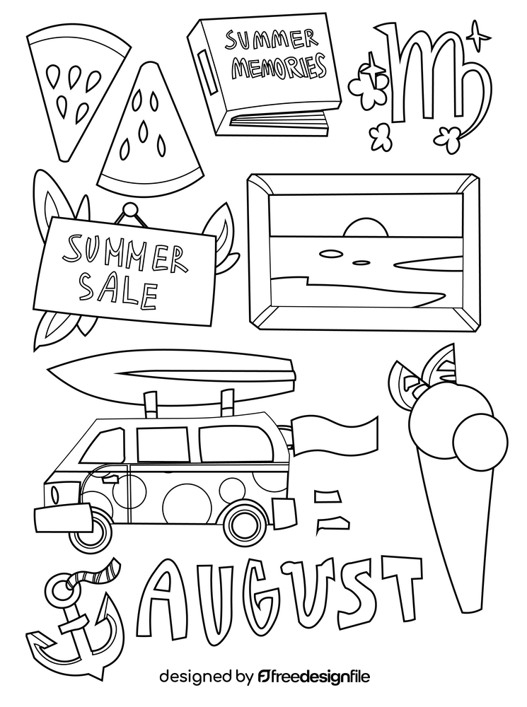 August icons set black and white vector