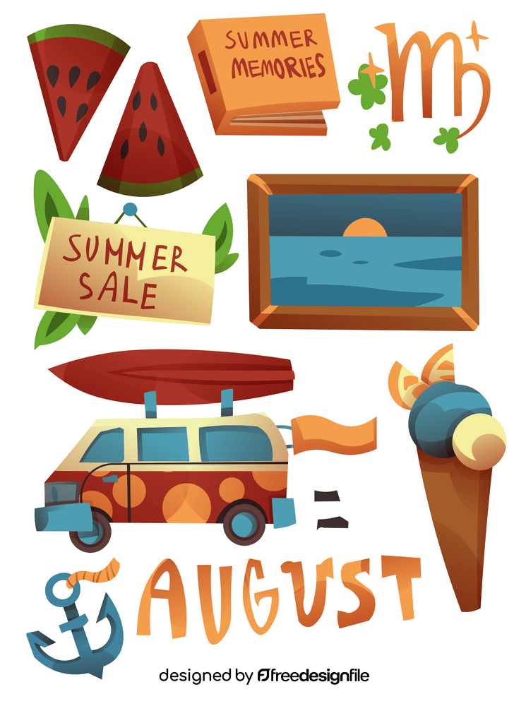 August icons set vector