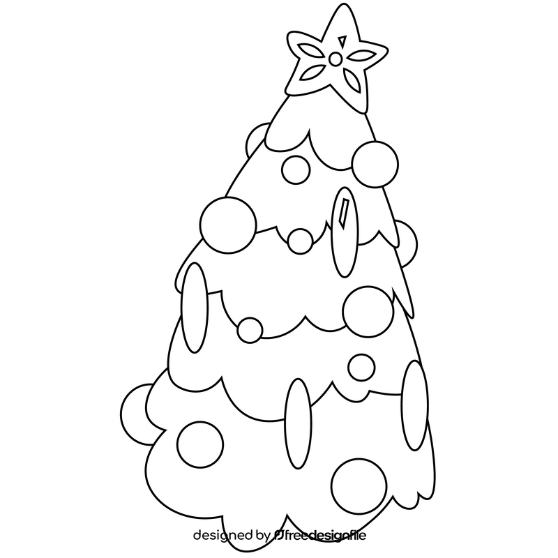 Christmas tree illustration black and white clipart