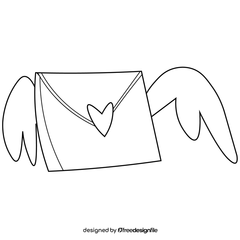 Love letter in envelope with heart drawing black and white clipart