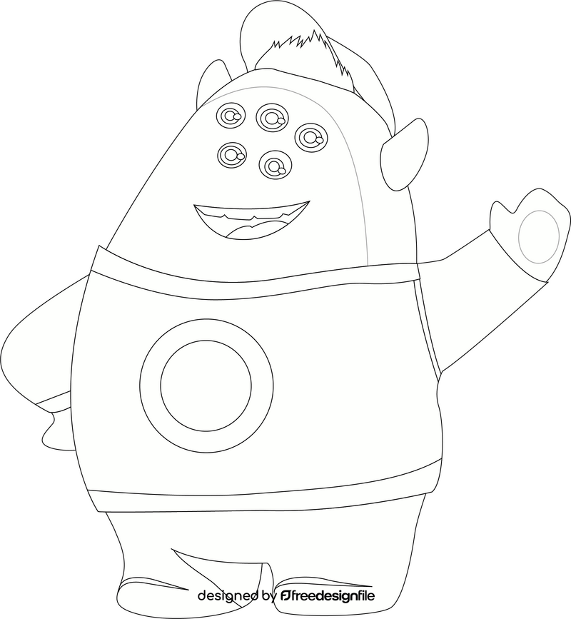 Squishy cartoon character drawing black and white clipart