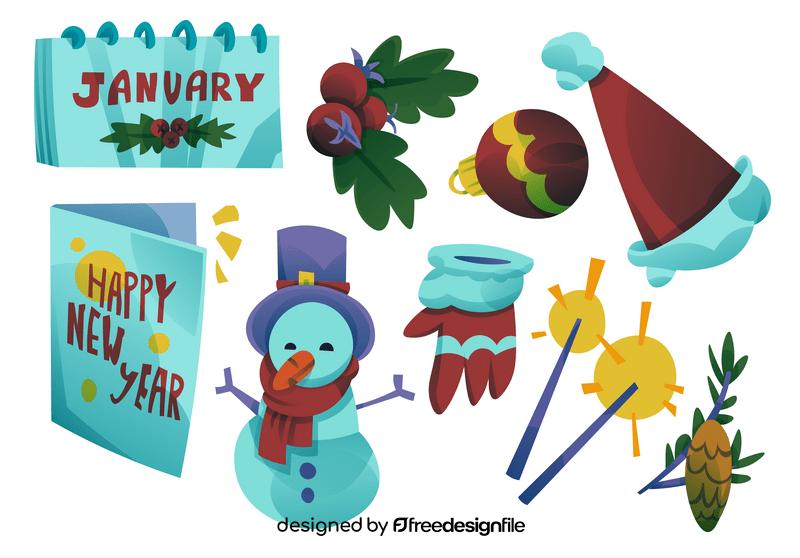 New year icons, January vector
