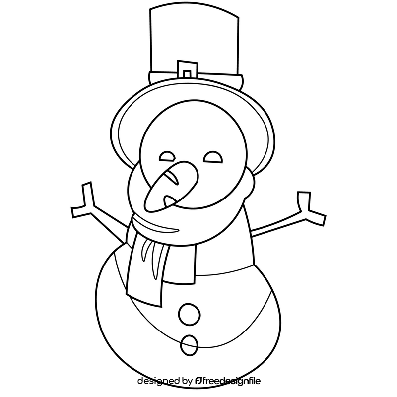 Cute snowman cartoon black and white clipart