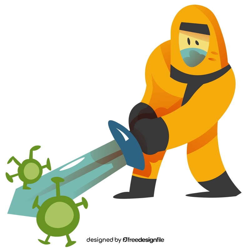 Disinfection worker with sword cartoon clipart