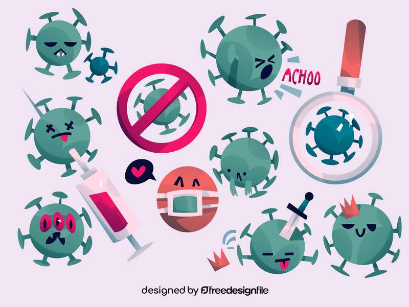 Coronavirus covid 19 virus germs cartoon set vector