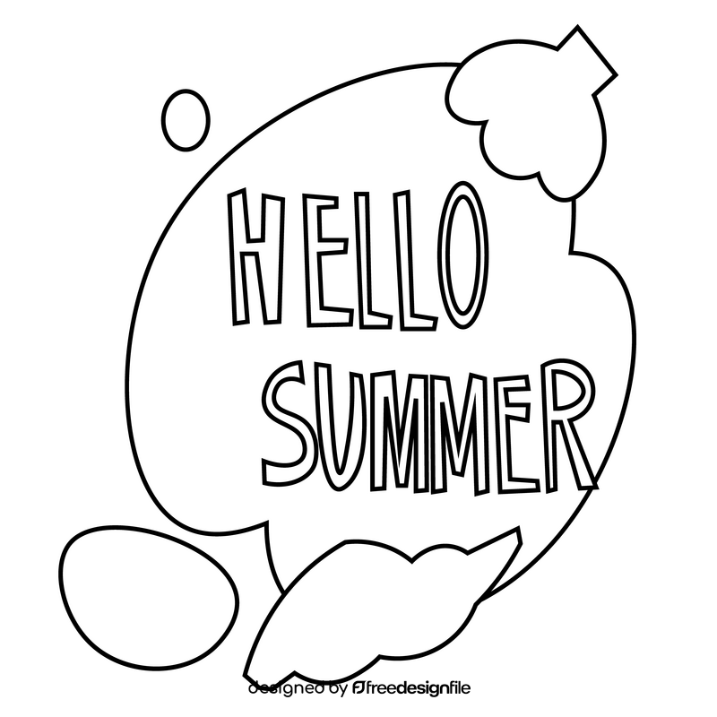 Hello summer illustration black and white clipart