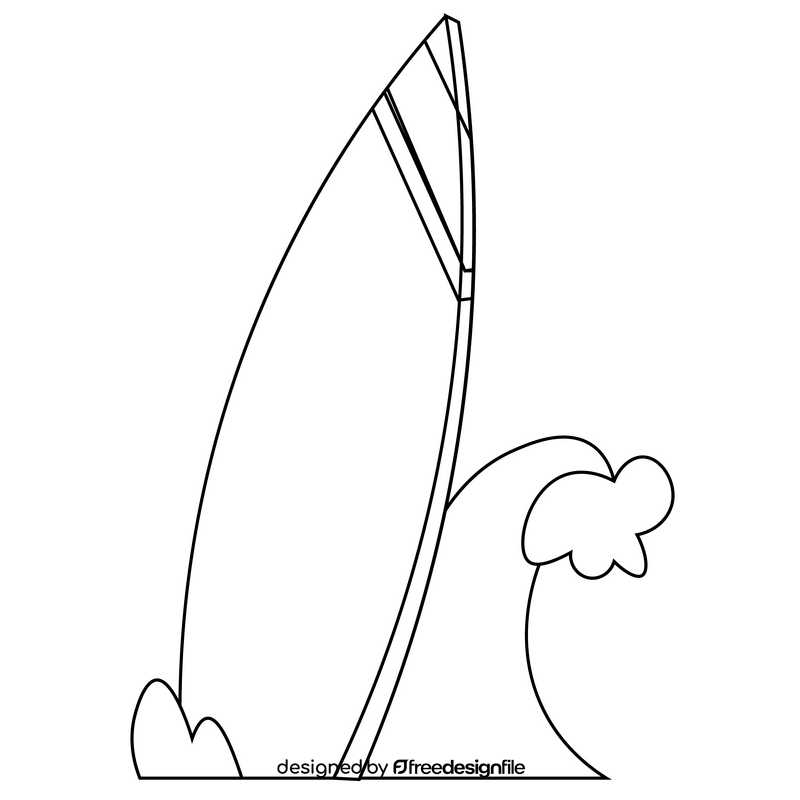 Surfboard on wave free black and white clipart