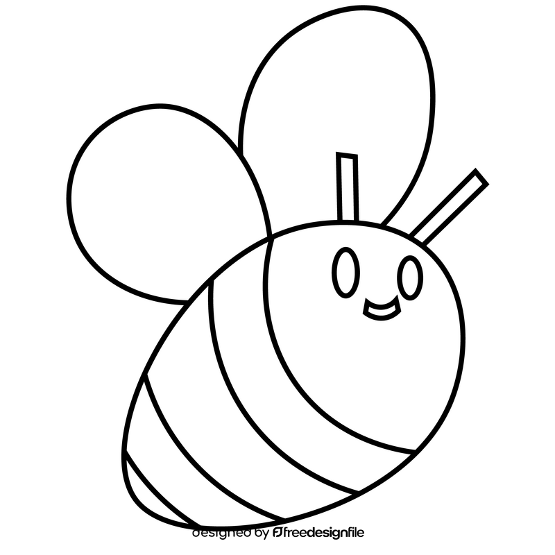 Cartoon bee flying black and white clipart